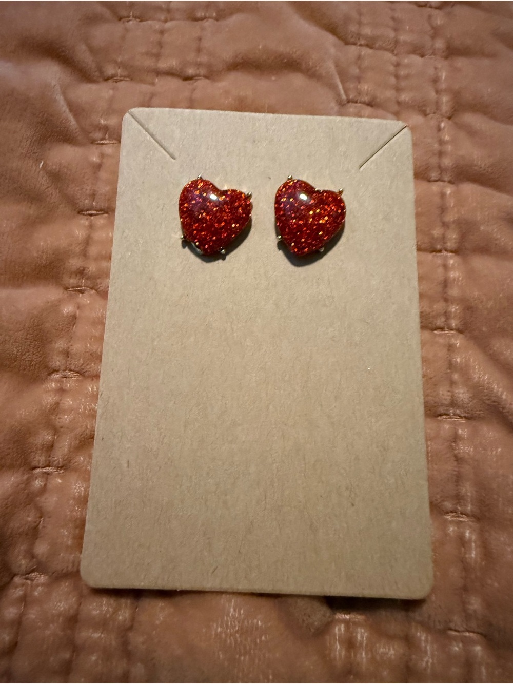 Red Glitter Heart Stud Earrings - Women Jewelry